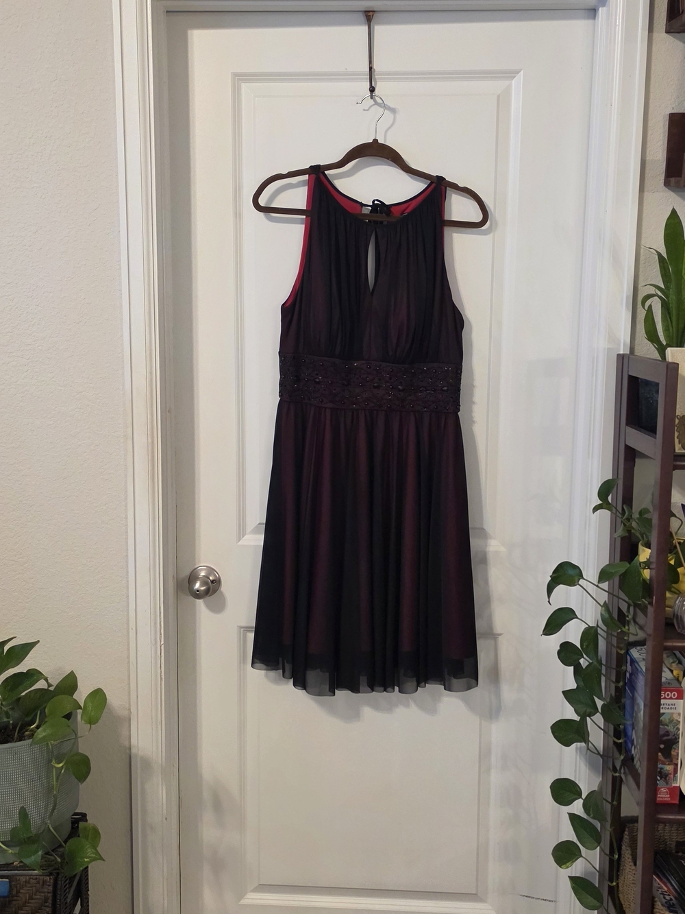 Jessica Howard Black and Red Beaded Waist Dress